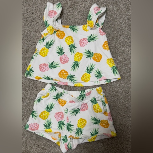 Janie and Jack Pineapple Ruffle Strap French Terry Top with shorts - Picture 2 of 4